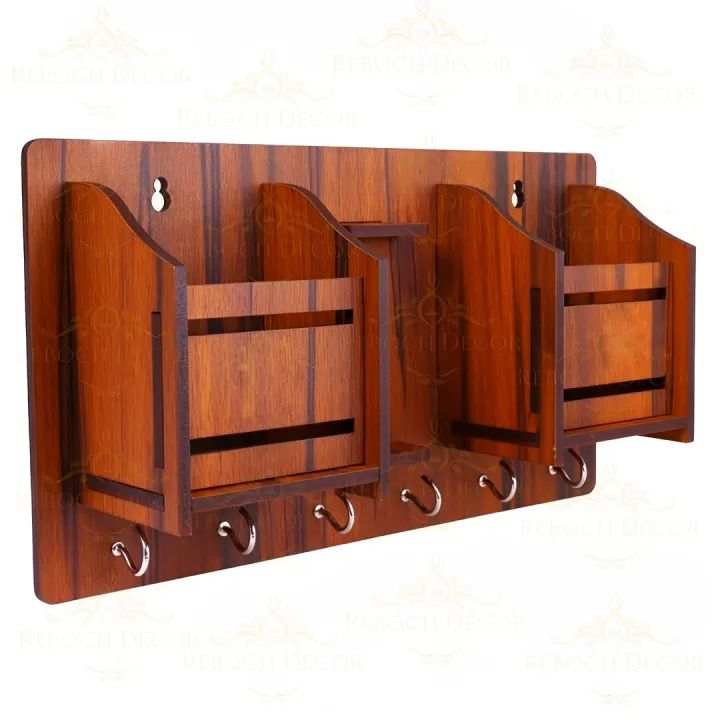 Wooden Key Holder & Charging Station β 8 Hooks, Brown