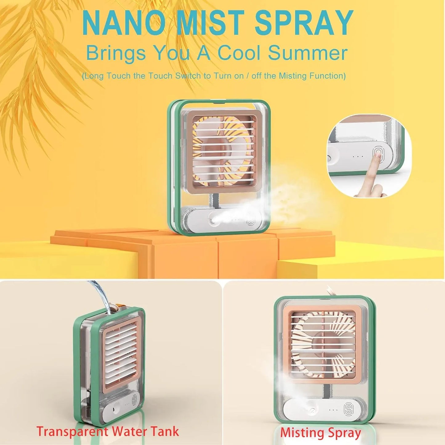 Portable Air Conditioner Fan, Mini Evaporative Air Cooler Desktop Mist Fan 3 Speeds Rechargeable Portable Cooler Humidifier Office School Cooling Low-noise Sleep Air Conditioner