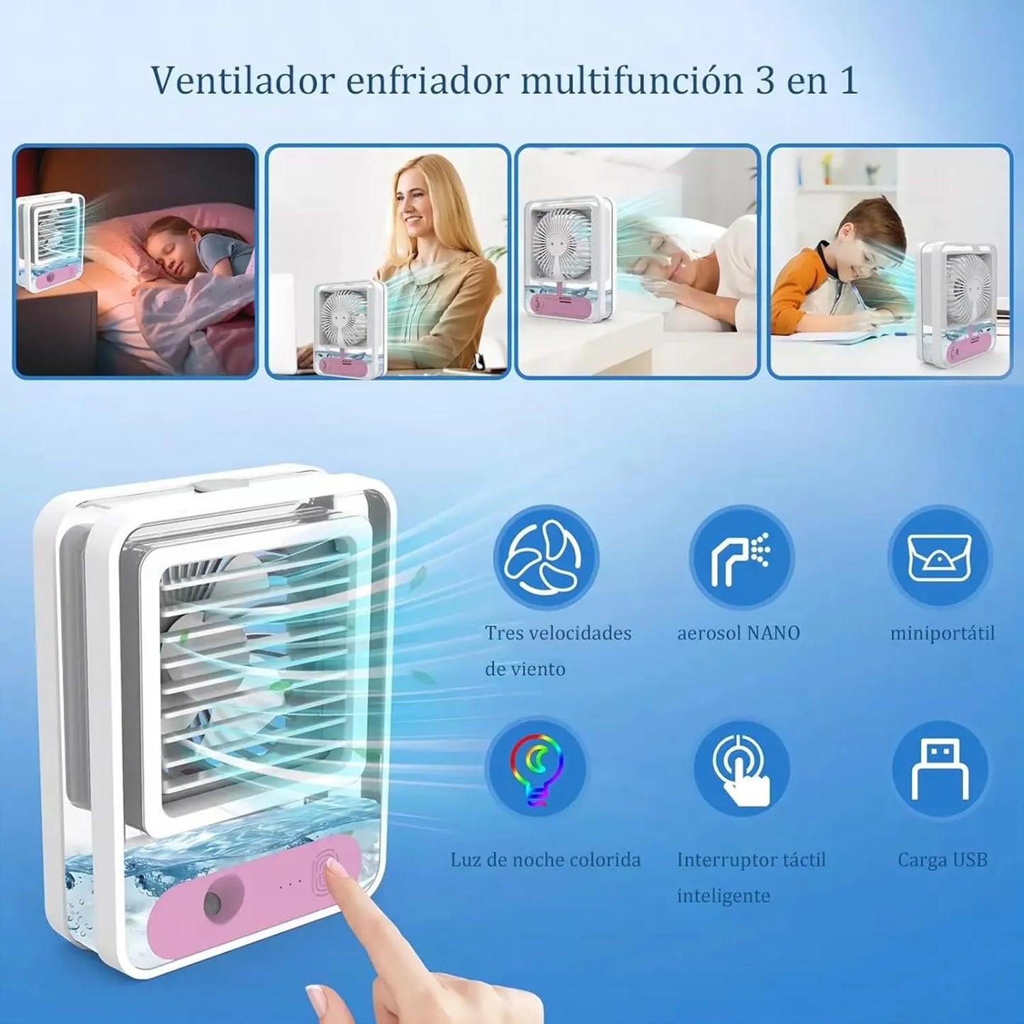 Portable Air Conditioner Fan, Mini Evaporative Air Cooler Desktop Mist Fan 3 Speeds Rechargeable Portable Cooler Humidifier Office School Cooling Low-noise Sleep Air Conditioner