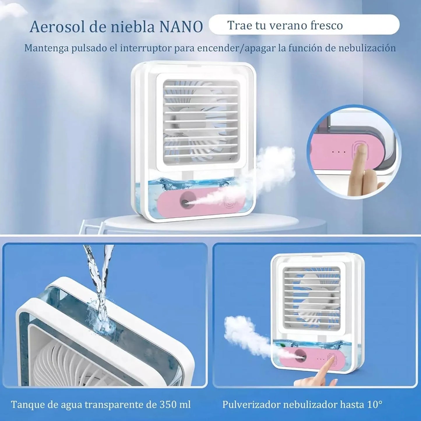 Portable Air Conditioner Fan, Mini Evaporative Air Cooler Desktop Mist Fan 3 Speeds Rechargeable Portable Cooler Humidifier Office School Cooling Low-noise Sleep Air Conditioner