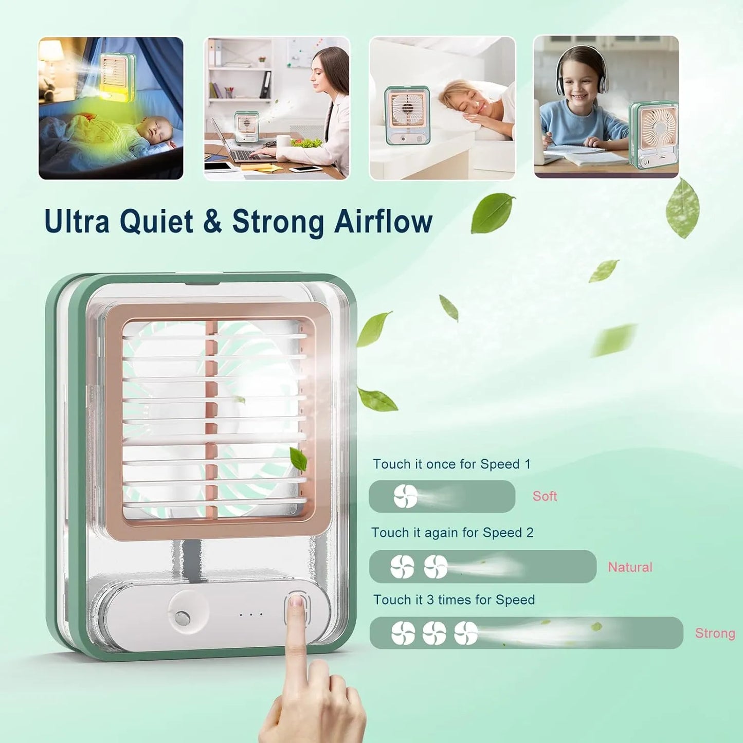 Portable Air Conditioner Fan, Mini Evaporative Air Cooler Desktop Mist Fan 3 Speeds Rechargeable Portable Cooler Humidifier Office School Cooling Low-noise Sleep Air Conditioner